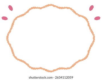 Cute crayon-touched orange line fluffy oval circle frame