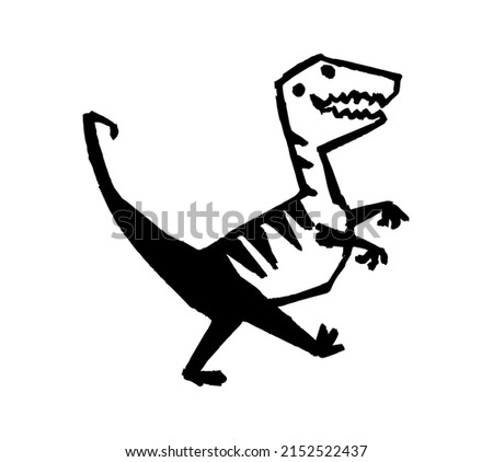 Cute crazy dinosaur hand drawn in grunge style. Dragon cartoon. Crazy and funny print material