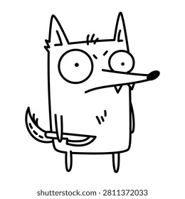 A cute, crazy fox holding a knife. Vector line art illustration in black and white 
