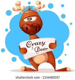 Cute, crazy, funny deer characters Vector eps 10