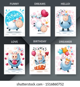 Cute, crazy lamb - set animals for your idea. Vector eps10