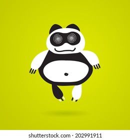 Cute crazy smiling panda on green background