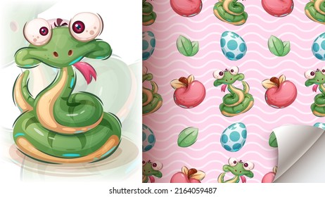 Cute crazy snake - seamless snake