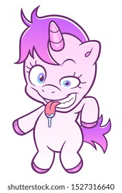 Cute crazy unicorn on the white background. Cute unicorn series.