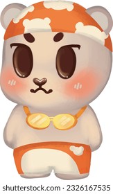 Cute cream bear in swimming suit and swimming hat