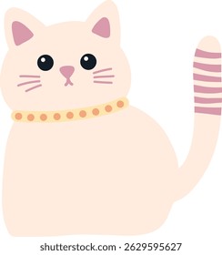 Cute cream pink cat wearing yellow necklace illustration