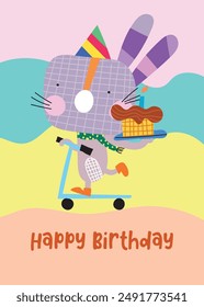 Lindas Plantillas creativas de tarjetas de cumpleaños. Tarjeta dibujada a mano para cumpleaños, invitaciones de fiesta, scrapbook, vacaciones de verano. 