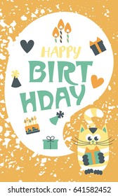 Cute creative cards templates with Happy birthday theme design. Hand Drawn card for birthday, anniversary, party invitations, scrapbooking. Vector illustration