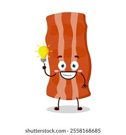 cute creative expression of bacon cartoon character with shiny lamp
