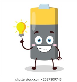 cute creative expression of battery with shiny lamp cartoon character