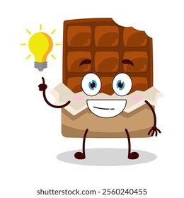 cute creative expression of bite chocolate bar character with shiny lamp
