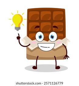 cute creative expression of bite chocolate bar character with shiny lamp
