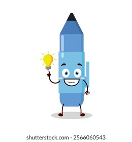 cute creative expression of blue pen cartoon character with shiny lamp
