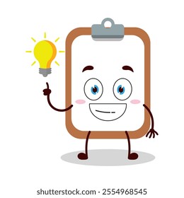 cute creative expression of clipboard cartoon character with shiny lamp