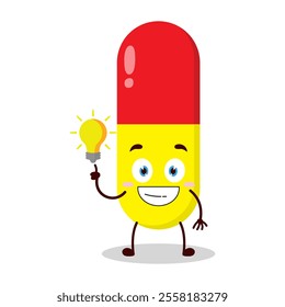 cute creative expression of drug capsule cartoon character with shiny lamp
