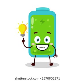 cute creative expression of full battery cartoon character with shiny lamp
