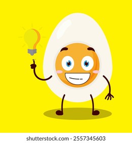 cute creative expression of half boiled egg cartoon character with shiny lamp