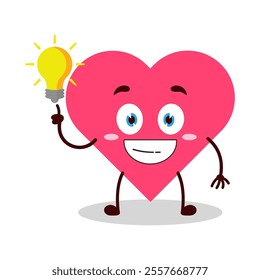 cute creative expression of heart cartoon character with shiny lamp
