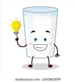 cute creative expression of milk with shiny lamp cartoon character