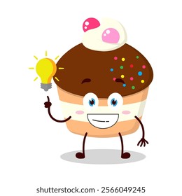 cute creative expression of muffin with shiny lamp cartoon character
