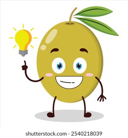 cute creative expression of mung bean  with shiny lamp cartoon character