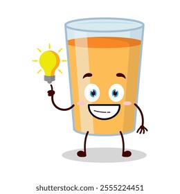 cute creative expression of orange juice cartoon character with shiny lamp