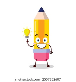 cute creative expression of pencil cartoon character with shiny lamp