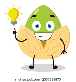 cute creative expression of pistachio with shiny lamp cartoon character