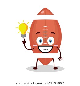 cute creative expression of rugby ball cartoon character with shiny lamp
