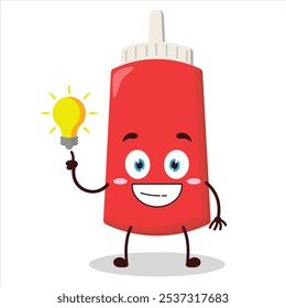Linda expresión creativa de la botella de salsa de tomate con el personaje de dibujos animados de la lámpara brillante