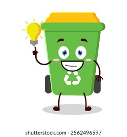 cute creative expression of trash bin cartoon character with shiny lamp
