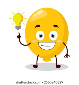 cute creative expression of yellow balloon cartoon character with shiny lamp
