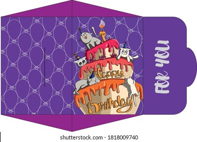 Cute creative greeting card templates with Happy Birthday theme design. Hand drawn birthday card, anniversary card, party invitations, scrapbooking, money envelope. Vector illustration