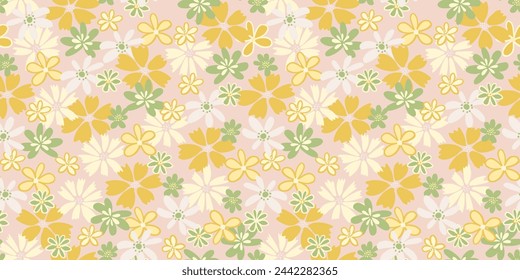 Cute creative groovy flowers seamless pattern. Vector hand drawn sketch doodle. Abstract liberty floral light printing. Template for designs, notebook cover, childish textiles