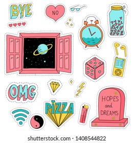 cute creative hand drawn patch cartoon icons design vector illustration
