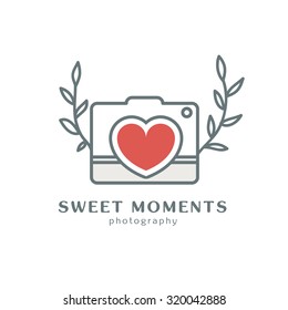 Cute and creative photo studio logo template. Flat icon. 