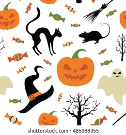 Cute Creative Texture With Halloween Theme Design. Halloween Vector Seamless Patterns.