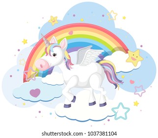Cute creature with horn and wings  illustration