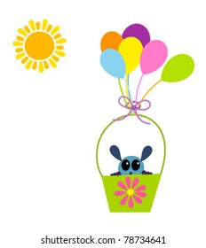 Cute creature in pail floating by balloons. Children's day