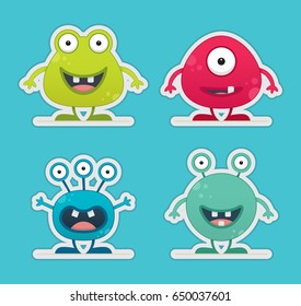 Cute Creature Set on a blue background - vector illustration 