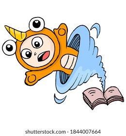cute creatures appear from the fantasy book. cartoon illustration sticker emoticon
