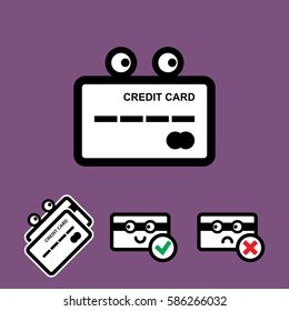 Cute Credit Card with Eyes Vector Icon Set Isolated on White Background