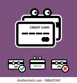 Cute Credit Card with Eyes Vector Icon Set Isolated on White Background