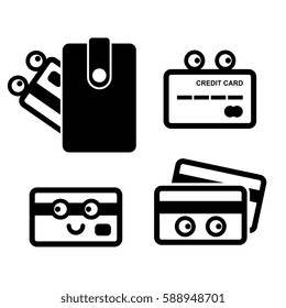 Cute Credit Card with Eyes Vector Icon Set Isolated on White Background