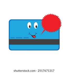 Cute credit card with happy face and red speech bubble