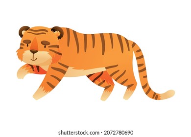 Cute creeping tiger, jungle wild animal cartoon vector illustration