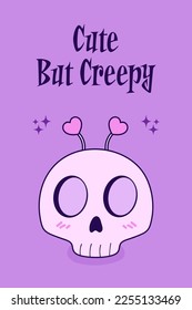 Cute but creepy. Alternative Valentine card. Horror clipart. Spooky love. Kawaii pastel goth style. Lovely skull. Poster, print, wallpaper.