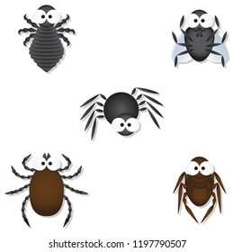 Cute creepy bugs with googly eyes, Icons set Vector Illustration