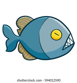Cute and creepy deep sea fish with sharp teeth - vector.