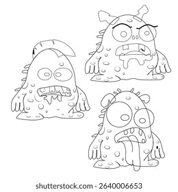 Cute and creepy germ and bacteria character icon set in cartoon style. Perfect for health, medical, kids' education, and hygiene-related content. Colorful, fun, and fully editable vector icons.